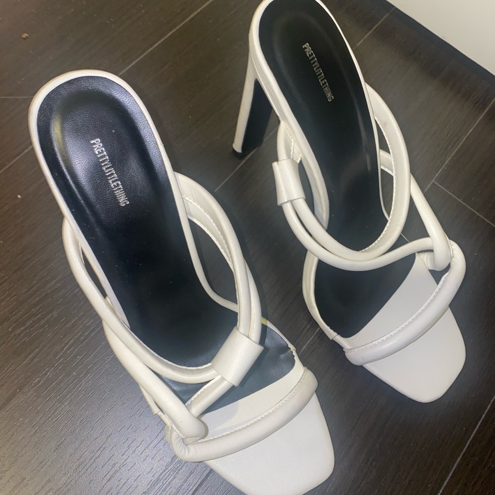 White strappy plt heels
